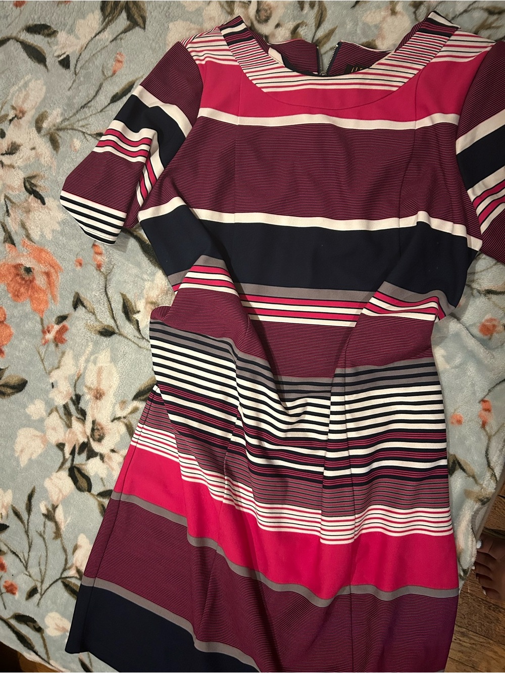 No Boundaries Pink, Navy & White Striped Midi Dress